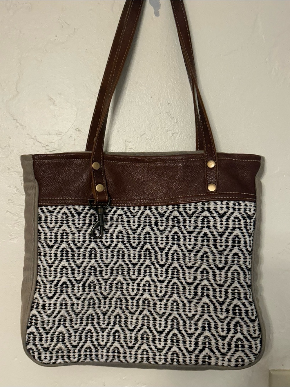 Myra Bag Brown Leather-Trim Woven Shoulder Tote